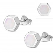 Mother of Pearl Hexagon Silver Stud Earrings, e373st